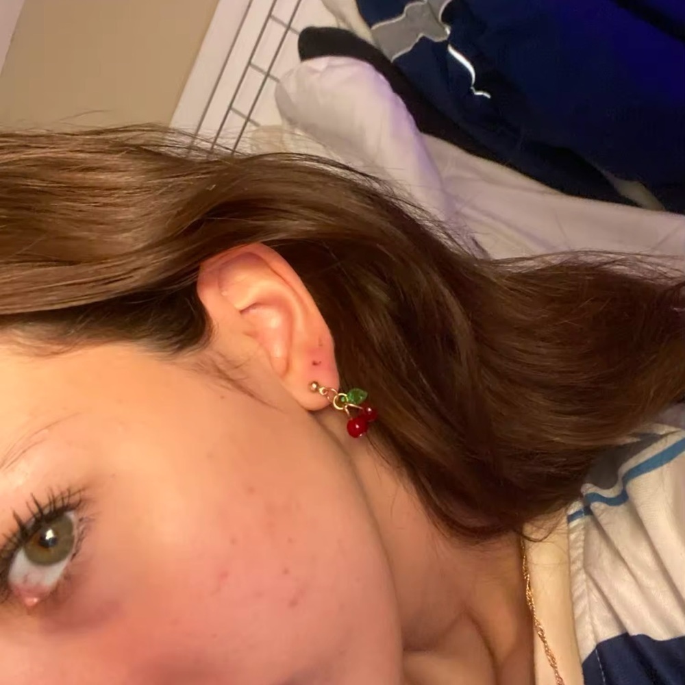 Petite Cherry Red Drop Earrings - Picture 9 of 9